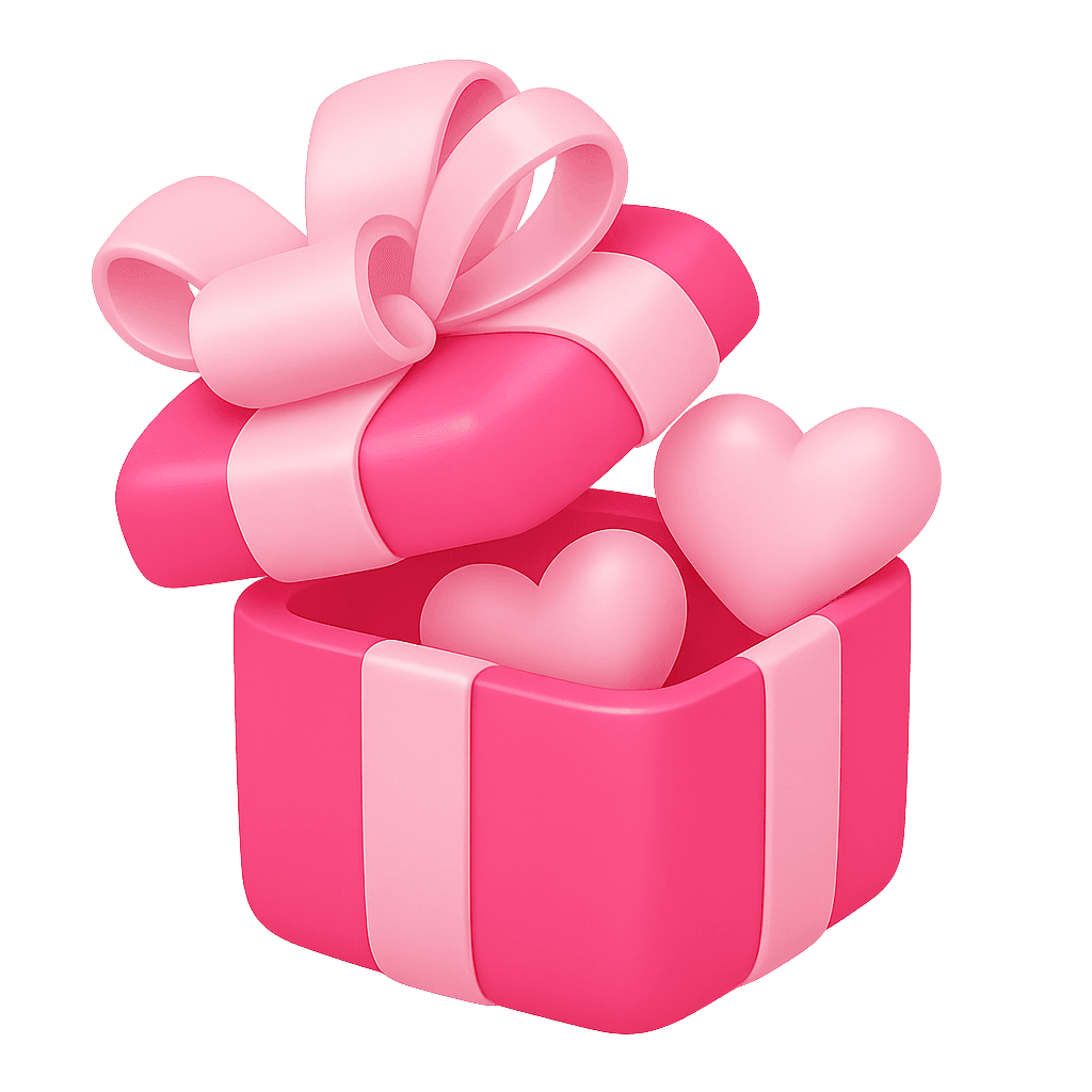 Presente rosa com corações simbolizando surpresa romântica para casais